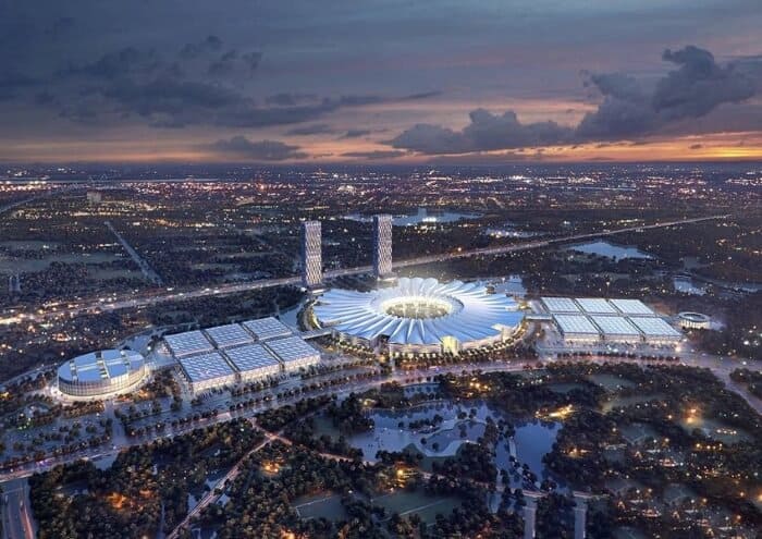 Khởi công Trung tâm Hội chợ Triển lãm Quốc gia - Trung tâm Hội chợ Triển lãm Quốc gia lấy cảm hứng từ hình ảnh hoa sen truyền thống